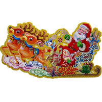 Панно "Дед Мороз с оленями" 76х37см Y10151-24