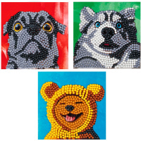 Алмазная мозаика 9х9см "Мемные песики" 3шт. на магните полная выкладка ALVM-304