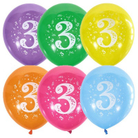 Шар воздушный 30см(12") Пастель+Декоратор Цифра Три (шелк) ассорти 2ст.