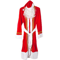 Карн.костюм Дед Мороз красный (халат, колпак, борода, варежки, пояс) XM0574