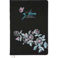 Ежедневник недатированный А5 "Gabriel" 320 стр., черный с бирюзовым цветком, искусств.кожа 2034026