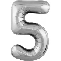 Шар воздушный 102см (40"), Цифра "5" фольга, серебро 754559
