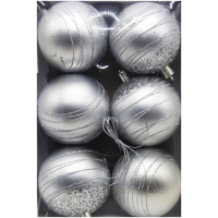 Набор шаров 80мм 6шт серебро с серебристыми полосками M-42021-8