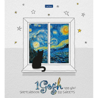 Скетчбук А5 16,5х20см 80л 100г/м2 "1Gogh" на закрытом гребне, твердая обложка 077653