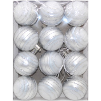 Набор шаров 60мм 12шт сереброо с полосками M-42028-6