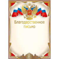 Благодарственное письмо 210х295мм 044.072