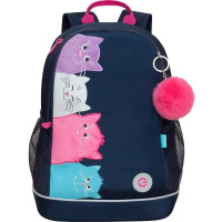 Рюкзак 38х28х18см, 500гр, 2 отделения, 2 кармана, синий, с брелком "Котята" RG-463-6/1