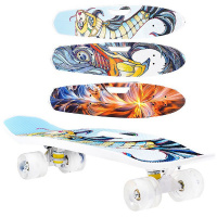 Скейтборд 65х17см, пластик, 4 колеса PU d=5,8см светятся, с ручкой U035602Y