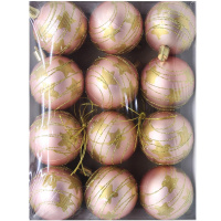 Набор шаров 60мм 12шт розовый с полосками и звездами M-42022-6