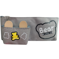 Пенал "Bear" 21х9х3,5см прямоугольный, 1 отделение, с кошельком, текстиль, серый 11680-24