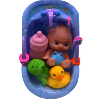 Набор для купания "Пупс и животные" 4шт/уп.+ ванночка, пвх/пластик, 3 цвета LT256707