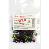 Набор бусин 6мм 100шт. №02 "Английский алфавит" черные/цветные буквы, пластик ABFB-02