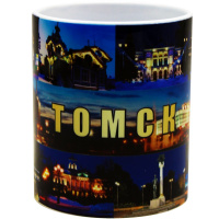 Кружка 350мл "Виды Томска №4. Томск. Достопримечательности города" белая, керамика