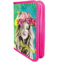 Пенал "Девушка в джунглях" 20х13х3см прямоугольный одностворчатый, 2 откидные планки, ткань ПО-42