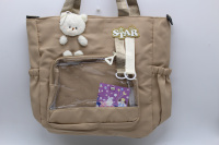 Сумка "Star. С мишкой" 40х31см 1 отделение, 3 кармана, текстиль, коричневая BJ5812