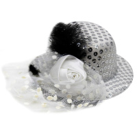 Шляпа 13см с перьями и вуалью, белая Y2478-15