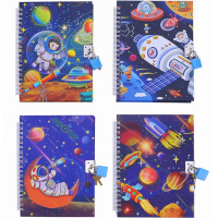 Блокнот 130х180мм 48л "Космос" с замочком, линия, на спирали, тонированный блок, 4 дизайна М-9233