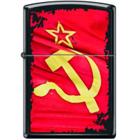 Зажигалка "Серп и Молот" 38x13x57мм латунь/сталь, чёрная, матовая 218/48923