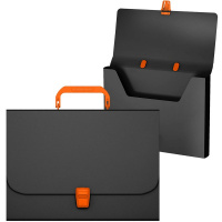 Портфель "Matt Accent" A4 35мм пластик черный с оранжевой ручкой и замком 50441