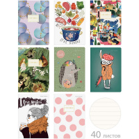 Тетрадь А5 40л линия "Микс. Вид 3" прошитый блок, крафт-картон 8 дизайнов 7-40-002/03