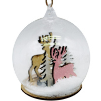 Шар 70мм "Олени в лесу" светящийся, стекло/дерево, 2 вида WTH-110