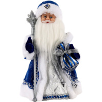 Дед Мороз 30см в синей шубе и с мешком подарков (звук) Т-5548