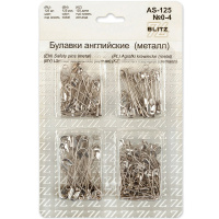 Булавки английские №0-4 125шт. металл, под никель, ассорти, в блистере AS-125