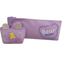 Пенал "Bear" 21х9х3,5см прямоугольный, 1 отделение, с кошельком, текстиль, сиреневый 11680-24