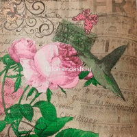 Набор салфеток для декупажа 33х33мм 20шт Птица и цветы Y6790-18