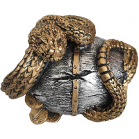 Копилка "Змея на бочке" золото+серебро 15х11х12см полистоун 718532/SK241