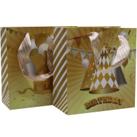 Пакет подарочный "С Днем рождения" золото 14х15х7см 4 вида 11556-24