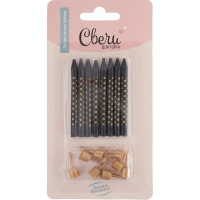 Свечи д/торта 8шт. 6см с подсвечниками, черный металлик "Золотые точки" 627052