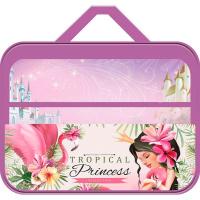 Папка д/труда А4 "Фламинго и принцесса" 335*260*60 с ручками, ткань ПТР-111