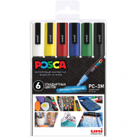 Набор маркеров перманентных "POSCA. PC-3M" 6шт, пулевидный наконечник, толщина линии 1,3мм