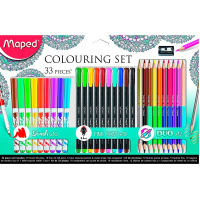 Набор д/рисования: 10 фломастеров-кистей,10 капилл.ручек,12 двусторонних цветных карандашей, точилка