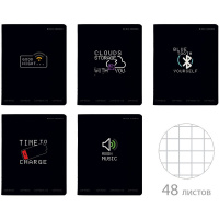 Тетрадь А5 48л клетка "Life interface" на скобе матовая ламинация Soft Touch 5 дизайнов 7-48-1279