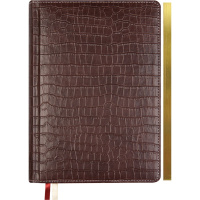 Бизнес-блокнот А5 80л "Wild" клетка, темно-коричневый, золотой срез, искусственная кожа с поролоном