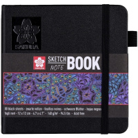 Скетчбук 12х12см 80л 140г/м2 черная бумага,на резинке, твердая обложка "Sakura" 94141002