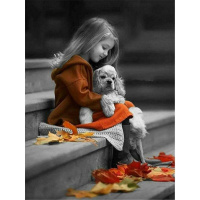 Алмазная мозаика 40х50см "Девочка и щенок" полная выкладка ZS4747