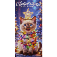 Конверт для денег "С Новым годом. Котенок в гирлянде" 168х84мм 1.0001650