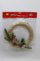 Украшение новогоднее "Венок с еловыми ветками" 21,5см золото с блестками, пластик Y9990-24
