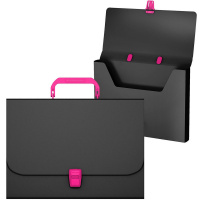 Портфель "Matt Accent" A4 35мм пластик черный с розовой ручкой и замком 50439