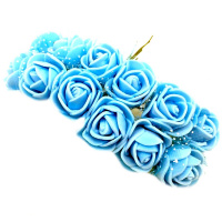 Цветок декоративный Роза 2см голубой 12шт/уп. Y3920-16