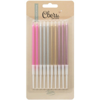 Свечи д/торта 10шт. 10,5см с подсвечниками, ассорти металлик "Элегантная серия" 802930