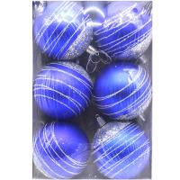 Набор шаров 80мм 6шт синий с серебристыми полосками M-42021-8