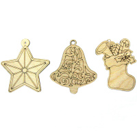 Набор подвесок "Звезда, колокольчик, носок" 9см 3шт/уп фанера 3мм 820014