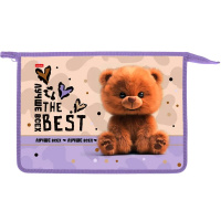 Папка на молнии А4 "Пушистый мишка" 340х245х75мм 2 отделения с вкладышем, пластик AMt_07068