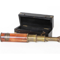 Подзорная труба 29см в деревянном боксе, дерево/металл/кожа/стекло TN-24-3179