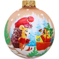 Шар 65мм "Ёжик на лыжах" в подарочной упаковке КУ-65-214069