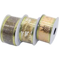 Лента упаковочная органза 3,8см х 2,7м с рисунком, золото, 3 вида 2020HS3814